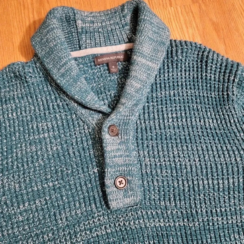 Banana Republic Cowl Neck Men's Button Sweater Heather Green Size Small S